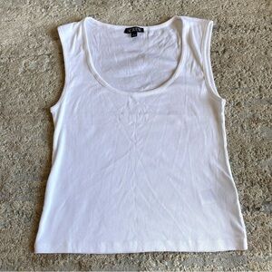 J Crew Ribbed Tank Top Solid White Sleeveless Round Neck Cotton: Large